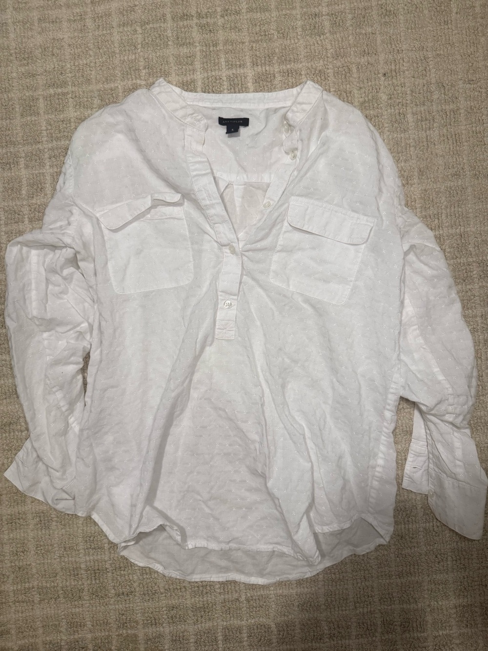 Ann Taylor White Button-Down Popover Shirt